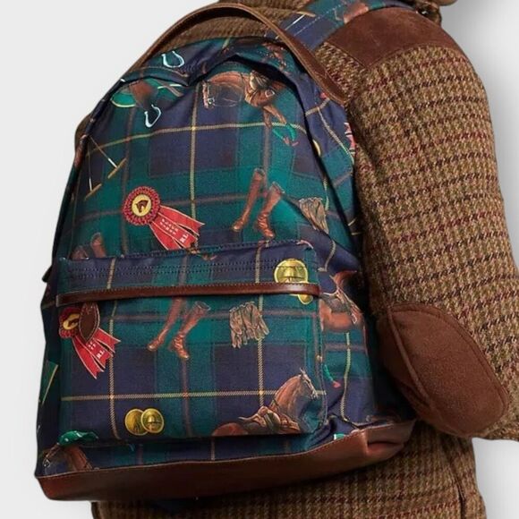 Polo Ralph Lauren Other - Polo Ralph Lauren Equestrian Backpack Plaid Leather Logo Icons Canvas Backpack